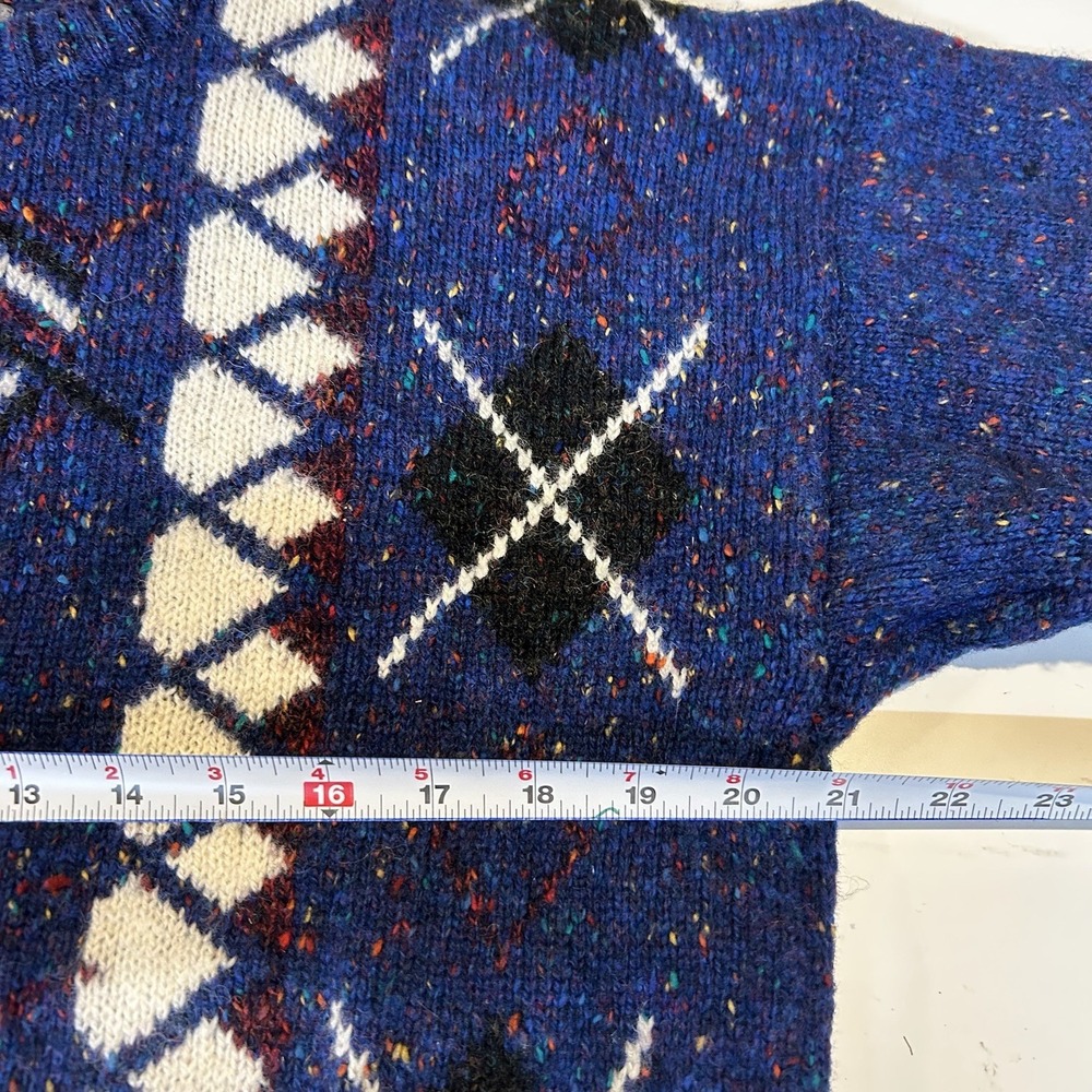VTG Agenda Mens M Wool blend Blue Geometric Colorful Speckled Knit Sweater - Picture 6 of 8